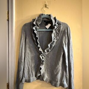 White House Black Market Gray Ruffled Cardigan, L